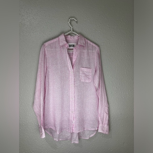 Grayson Women's The Hero Linen Shirt Pink Mini Bird Print Button Up Size XS-S - Picture 1 of 9